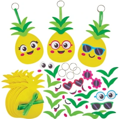 Afbeelding van Baker Ross FN168 Pineapple Mix &amp; Match Keyring Kits 8 stuks, Craft voor kinderen (sleutelhangers knutselset kinderen)