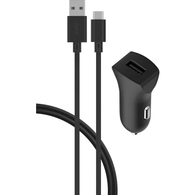 Afbeelding van Bigben Connected, USB A autolader 3A FastCharge A/USB C kabel, Zwart