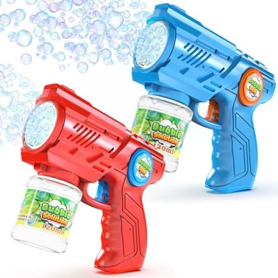 Afbeelding van Blubbel 2 x bellenblaaspistool, zeepbellenmachine voor kinderen, led schuimgenerator, speelgoed buiten, zomercadeau, Bazooka, bruiloft, draagbare bellenwerper, tuinactiviteit, buitenspeelgoed