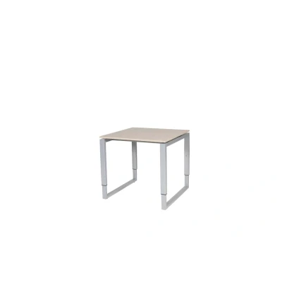 Afbeelding van Domino Plus bureau, hoogte instelbaar (62 85cm) met 80x80cm &#039;zwevend&#039; lindberg (licht) eiken 25mm blad en aluminium (RAL9006) O poot frame