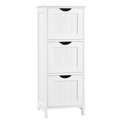 Afbeelding van WOLTU meuble de salle bain, rangement, latéral avec 3 tiroirs, étagère étroite pour salon, cuisine, moderne, blanc, 30 x 82 cm