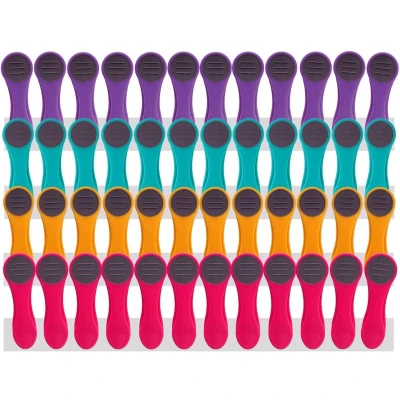 Afbeelding van 48 wasknijpers Soft Grip Touch Softtouch (paars, turquoise, geel, roze, grijs)