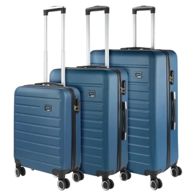 Afbeelding van SKPAT Koffers, Set van hardcase koffers met 4 wieltjes, grote koffer, ruimbagage, reisbagageset, combinatieslot, Marinier, informeel