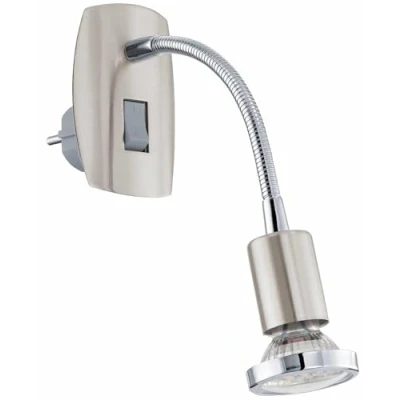 Image de EGLO Spot sur prise Mini, luminaire à flamme, lampe en acier, couleur : nickel mat, chrome, douille GU10, interrupteur et bras flexible inclus