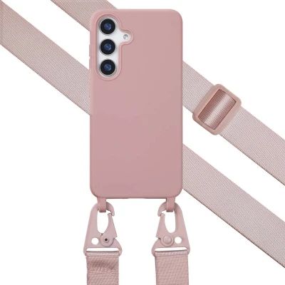 Afbeelding van Selencia hoesje Geschikt voor Samsung Galaxy S25 Plus met koord Siliconen afneembaar roze