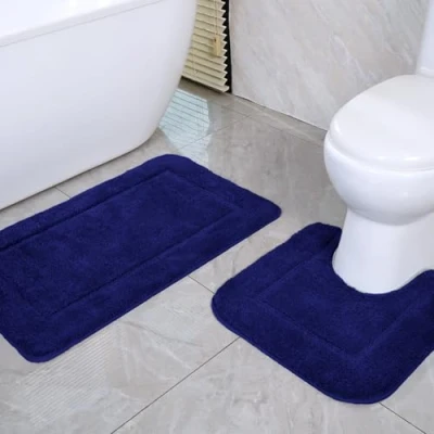 Afbeelding van SOANNY Set van 2 badmatten, blauw, zachte microvezel, antislip, 53 x 86 cm en 50