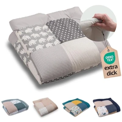 Image de ULLENBOOM couverture d&#039;éveil pour bébé 100 x cm % matériaux Oeko Tex Fabriqué en UE Épais et doux Motif éléphants gris Idéal comme de jeu