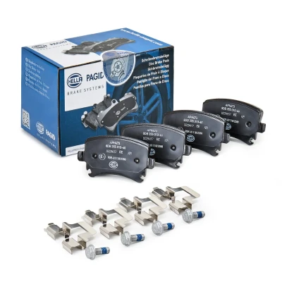 Afbeelding van HELLA 8DB 355 010 601 Remblokkenset Geschikt voor slijtage waarschuwingscontact Met remzadelschroef toebehoren VOLKSWAGEN: Golf 6, 5, Caddy 3