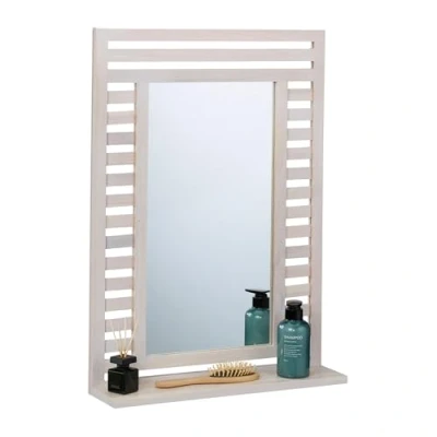 Afbeelding van badkamerspiegel met plank 70 x 50 12 cm wandspiegel walnotenhout