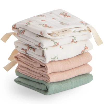 Afbeelding van Mushie washandjes pink flowers 5st