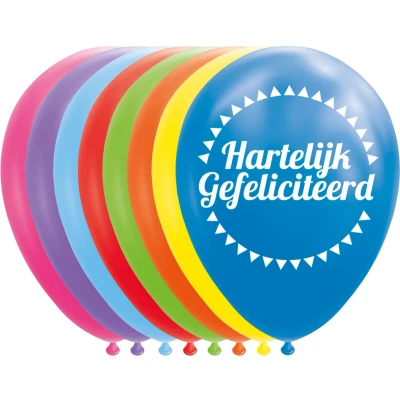 Afbeelding van Ballonnen Hartelijk Gefeliciteerd 30cm 8st.