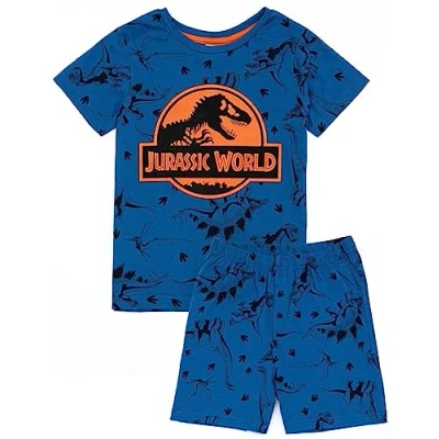 Afbeelding van Jurassic World Jongens blauwe pyjama set kinderen T shirt met korte mouwen en broek Pjs Dinosaurus film design officiële merchandise perfect cadeau, blauw