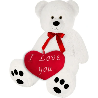 Afbeelding van Knuffelbeer met Hart I LOVE You Wit 90cm