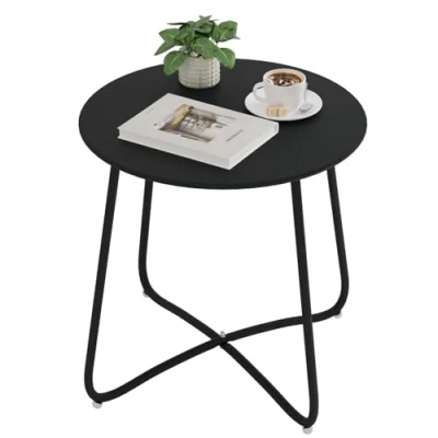 Afbeelding van eSituro Tuintafel, banktafel, ronde salontafel, balkontafel, voor binnen en buiten, terras, woonkamer, metaal, zwart, Ø 48 x 45 cm