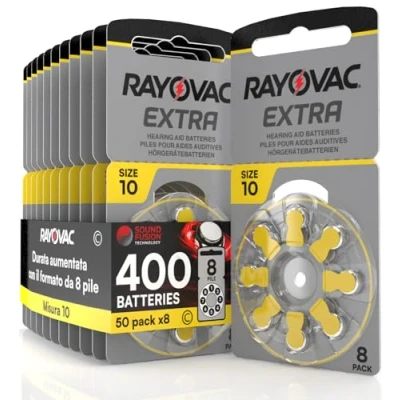 Afbeelding van 400 Rayovac Extra 10 gehoorbatterijen, 50 blisters met elk 8 batterijen