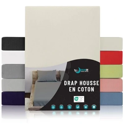 Image de Dreamzie Drap Housse 80x200 100% Jersey Coton Certifié Oeko Tex Beige