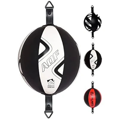 Afbeelding van boksen dubbele bal Rex leren peerset MMA punchingball volwassenen training speedball set (Black &amp; White Pro)