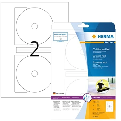 Afbeelding van Etiket HERMA 8624 CD 116mm wit opaqua 20stuks