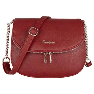 Afbeelding van David Jones Kleine Tas voor dames Schoudertas met kettingen van PU leer ritssluiting klep 2 vakken stadstas telefoon, reizen, werk, winkelen elegant, Bordeaux rood, Elegant