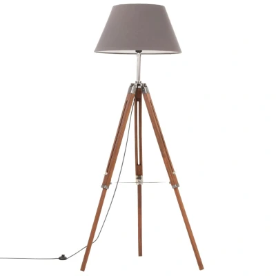 Afbeelding van Vloerlamp driepoot 141 cm massief teakhout honingbruin en grijs