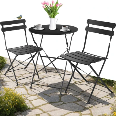 Afbeelding van tectake® tuinmeubelen bistroset bestaande uit tuintafel en stoelen balkonmeubels voor kleine balkons klaptafel met 2x tuinstoelen buitenzitgroep balkontafel weerbestendig tuin, balkon (zwart)