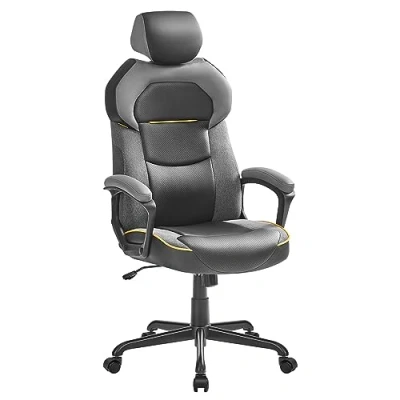 Afbeelding van SONGMICS OBG066B01 Gamingstoel, computerstoel, PU gamingstoel met verstelbare hoofdsteun, gevoerde armleuningen, kantelfunctie, belastbaar tot 150 kg, klassiek zwart