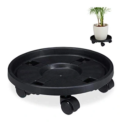 Afbeelding van Relaxdays plantentrolley op wieltjes 2 stuks 35,5 cm onderzetter plantenroller zwart