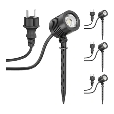 Afbeelding van ledscom.de 4 stuks kleine led tuinspot met TARL grondpen voor buiten, IP65, stekker, zwart, 4,1 W, 351 lm, koud wit
