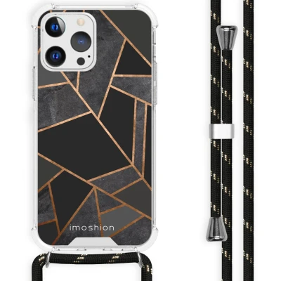 Afbeelding van iMoshion Hoesje Geschikt voor iPhone 13 Pro met Koord Design Zwart / Meerkleurig Goud Black Graphic
