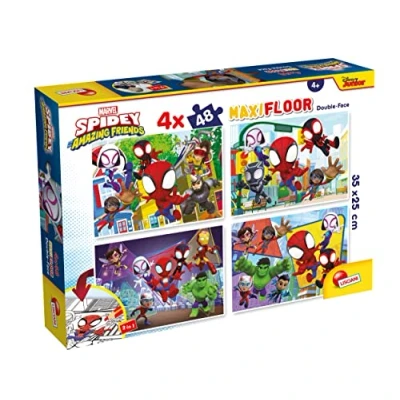 Afbeelding van Lisciani Marvel Maxifloor Spidey Amazing Friends puzzel 4 x 48 stukjes 35 25 cm voor kinderen vanaf jaar dubbelzijdige 2 in 1 achterkant om te kleuren educatief spel van