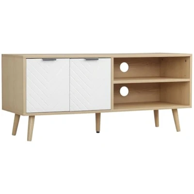 Afbeelding van HOMCOM tv meubel bank voor tot 46 inch, Scandinavisch design, hout, 2 deuren, nissen, met kabeldoorvoer, 110 x 39 48,8 cm, woonkamer, slaapkamer