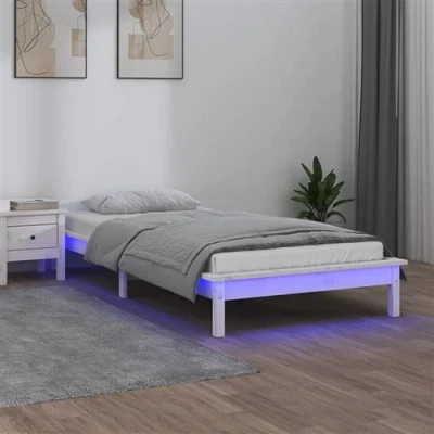 Afbeelding van vidaXL Bedframe LED massief hout wit 75x190 cm