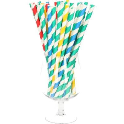 Afbeelding van Milkshake Rietjes Papier &quot;Pure&quot; Kleuren Assortiment &quot;Stripes&quot; Ø 8 x 210mm