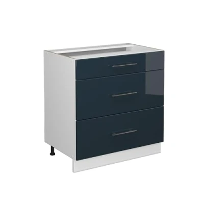 Afbeelding van Vicco Keukenonderkast Fame Line, Donkerblauw hoogglans/Wit, 80 cm met 3 laden, zonder werkblad