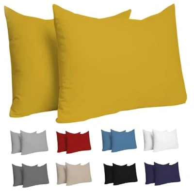 Image de Dreamzie Taie Oreiller 50x70 cm (Lot de 2) 100% Coton Jersey 150 GSM Jaune d&#039;oreiller 50 x 70 Housse Coussin Résistant et Hypoallergénique pour