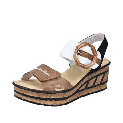 Afbeelding van Rieker Sandalen met plateauzool, Dames, Maat: 42, Braun Hoogwaardig imitatieleer