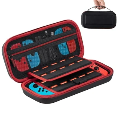 Afbeelding van Carehabi hoes compatibel met Nintendo Switch en New OLED, harde OLED opbergruimte voor 19 spelcassettes, zwart, tas organizer, zwart., organizer
