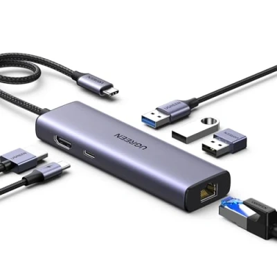 Afbeelding van UGREEN Revodok Hub USB C Ethernet Gigabit HDMI 4K PD 100W 6 in 1 adapter naar RJ45 5Gbps compatibel met iPhone 16 Plus Pro Max 15 MacBook iPad Air Surface Galaxy S24 Ultra