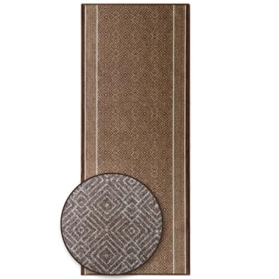 Afbeelding van Floordirekt Tapis de couloir avec motif à boucles fines sur mesure Pour cuisine, et salon Ornement vintage oriental (80 x 250 cm, marron Olympique)