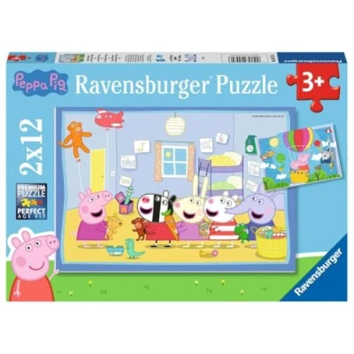 Afbeelding van Ravensburger Kinderpuzzel 05574 Peppas Avontuur 2 x 12 stukjes Peppa Pig puzzel voor kinderen vanaf 3 jaar