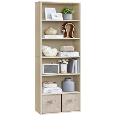 Afbeelding van VASAGLE Boekenkast, rek met 6 niveaus, open opbergkast, plank, 24 x 60 178,5 cm, voor woonkamer, kantoor, eetkamer, natuurbeige LBC169L01