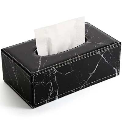 Afbeelding van GORESE Rechthoekige Tissue Box Holder Cover PU lederen gezichtsdoekdispenser voor thuis, badkamer, woonkamer, slaapkamer, eetkamer, kantoor, auto Automotive decoratie (zwart marmer)