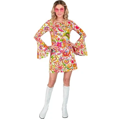 Afbeelding van Widmann Hippie Kostuum Super 60s Peace And Flower Jurk Vrouw Multicolor Large Carnavalskleding Verkleedkleding