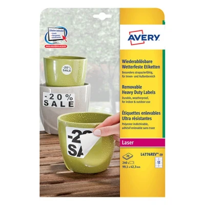 Image de Avery bôite de 240 etiquettes amovibles ultra résistante 99,1 x 42,3 mm blanc l4776rev 20