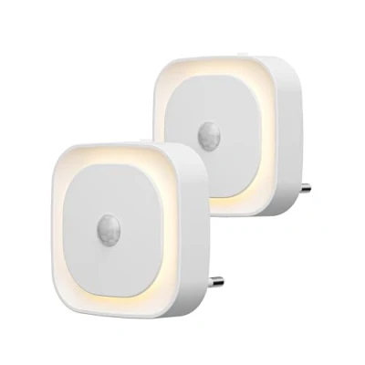Afbeelding van YUNLEX Set van 2 nachtlampjes met bewegingsmelder en schemersensor, 3 sensormodi, dimbaar, warm wit nachtlampje voor kinderen, badkamer, slaapkamer