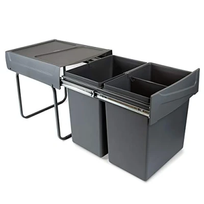 Afbeelding van Emuca Vuilnisbakken voor de keuken, 2 x 20 l, bevestiging onderaan en handmatig uitnemen, kunststof antracietgrijs, 1 ut