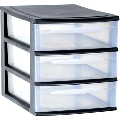 Afbeelding van Ladenkast/bureau organizer zwart stapelbaar A4 met 3x lades L26 x B36 H28 cm Ladenblokken