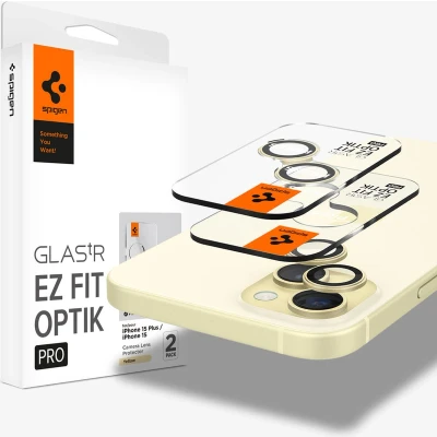 Afbeelding van Spigen GlasTR EZ Fit Optik Pro Camera Lens Protector Geschikt voor Apple iPhone 15 / Plus met Installatieframe Duo Pack Geel