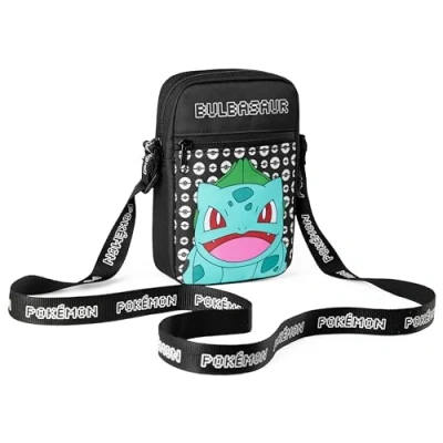 Afbeelding van Pokemon Schoudertas voor kinderen, kleine crossbody bag, meerdere zakken, jongeren, cadeau idee, Pikachu Eevee, Zwart/Bulbizarre Blauw