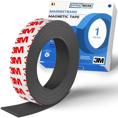 Afbeelding van EFFEKTWERK magneetband zelfklevend 1 meter magneetstrip op maat te snijden extra brede magneettape met sterke lijm zelfklevende voor metalen voorwerpen